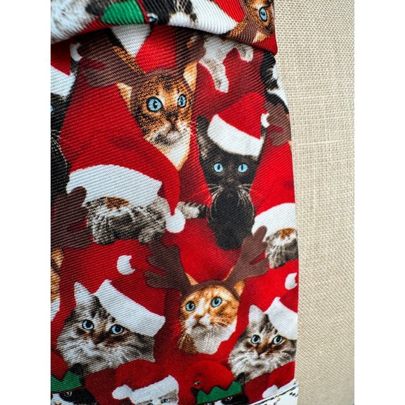 Knotty and Nice Santa Cats Holiday Christmas Tie OS Red Santa Polyester - Picture 5 of 16